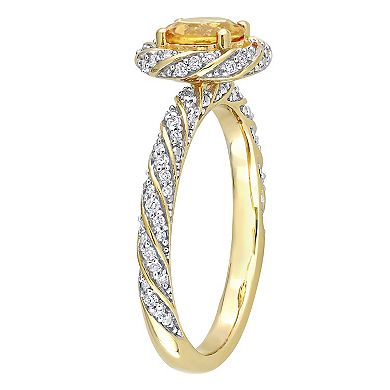 Stella Grace 14k Gold Citrine & 1/4 Carat T.W. Diamond Halo Vintage Ring