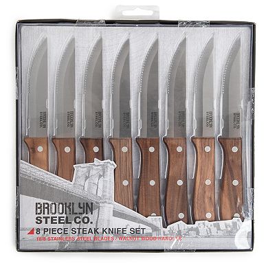 Wholesale BKLYN Steel 8pc Jumbo Steak Knives Walnut for your store