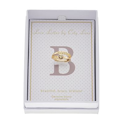 City Luxe Gold Tone Abalone Initial Disk Chain Band Ring