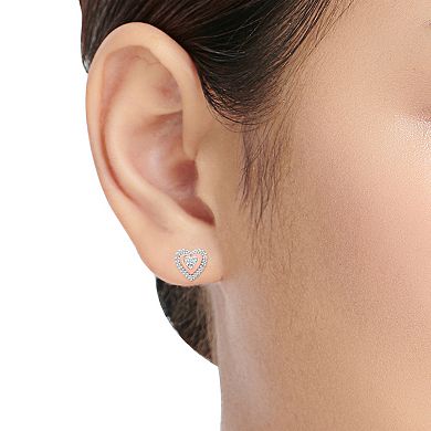 10k Rose Gold 1/3 Carat T.W. Diamond Halo Heart Earrings