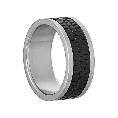 LYNX Men's Black Ion-Plated Stainless Steel Textured Ring 