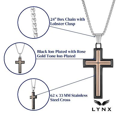 LYNX Men's Two Tone Stainless Steel Cross Pendant Necklace 