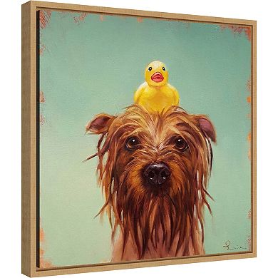 Amanti Art Bath Time Dog and Duck Framed Canvas Wall Art