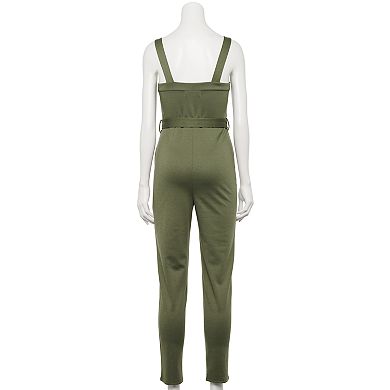 Juniors' Almost Famous Zip-Front Belted Jumpsuit