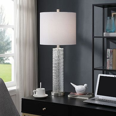 Diamond Textured Glass Table Lamp with Brushed Steel Base