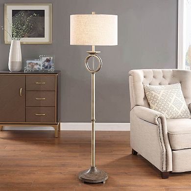 Brass Ring with Moulded Wood Like Accents Floor Lamp