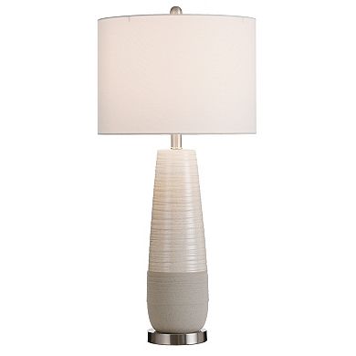 Slightly Tapered Two Tone Round Ceramic Lamp with Brushed Silver Base