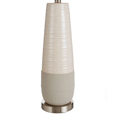 Slightly Tapered Two Tone Round Ceramic Lamp with Brushed Silver Base