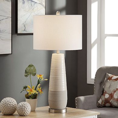 Slightly Tapered Two Tone Round Ceramic Lamp with Brushed Silver Base