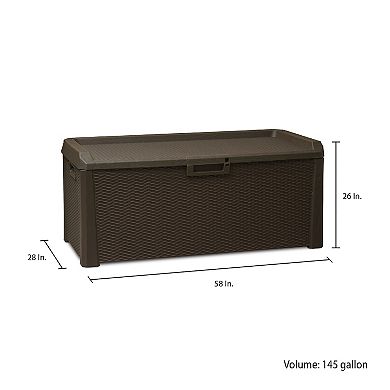 Toomax Santorini Plus Deck Outdoor Storage Chest Box Bench, 145 Gallon (Brown)