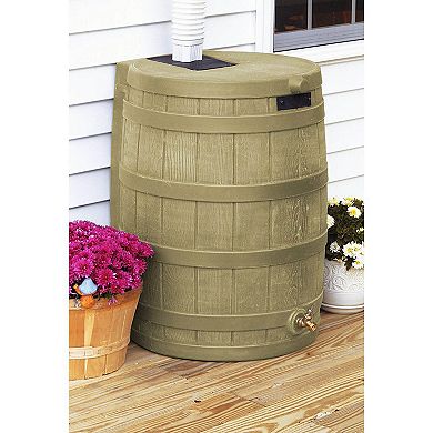 Good Ideas Rain Wizard 50 Gallon Plastic Rain Barrel Water Collector, Khaki