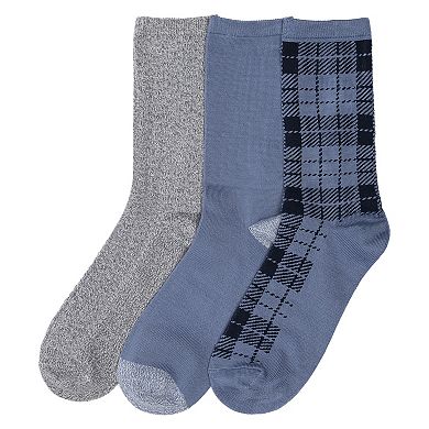 Women's Cuddl Duds® 3-Pack Plushfill* Midweight Plaid & Scalloped Textured Crew Socks