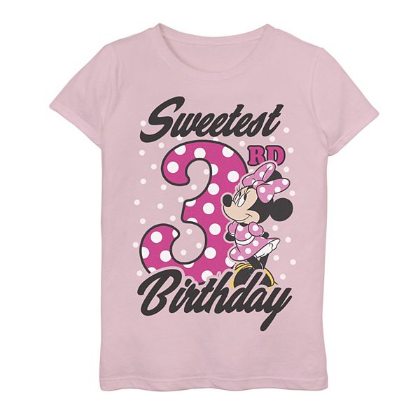 Visita lo Store di DisneyDonna Disney Minnie Mouse Pink Polka Dot Sweetest 3rd Birthday Maglietta con Collo a V 