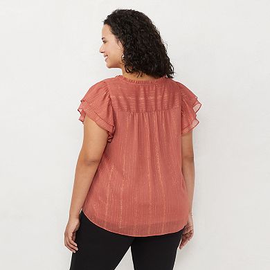 Plus Size LC Lauren Conrad Ruffle Shoulder V-Neck Top