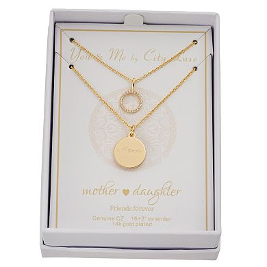 City Luxe "Mom" Disk & Cubic Zirconia Circle Necklace Set