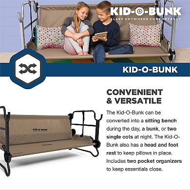 Disc-O-Bed Kid-O-Bunk Benchable Double Toddler Bed with Storage Organizers, Tan