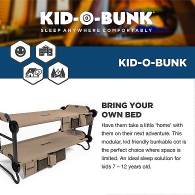 Disc-O-Bed Youth Kid-O-Bunk Benchable Double Cot with Storage Organizers, Tan