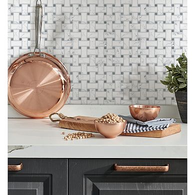 Roommates Basketweave Carara Marble P&S Backsplash