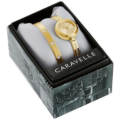 Caravelle by Bulova Women's Gold-Tone Watch & Bangle Bracelet Set - 44X100