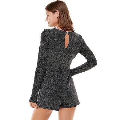 Juniors' As U Wish Long Sleeve Knit Metallic Romper