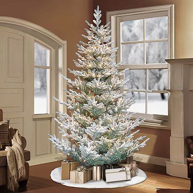 PULEO INTERNATIONAL Pre-Lit 7.5-ft. Flocked Hillside Spruce Artificial Christmas Tree