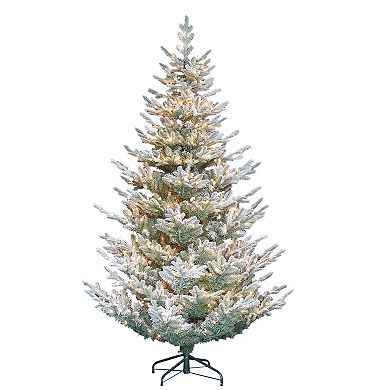 PULEO INTERNATIONAL Pre-Lit 7.5-ft. Flocked Hillside Spruce Artificial Christmas Tree