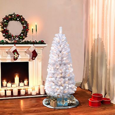 Puleo International Pre-Lit 4.5' White Pencil Northern Fir Artificial Christmas Tree with 150 Lights