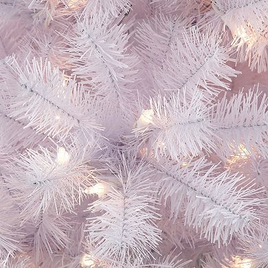 Puleo International Pre-Lit 6.5' White Pencil Northern Fir Artificial Christmas Tree with 250 Lights
