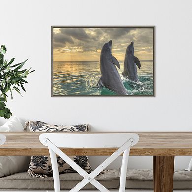 Amanti Art Dolphin Dance Framed Canvas Print