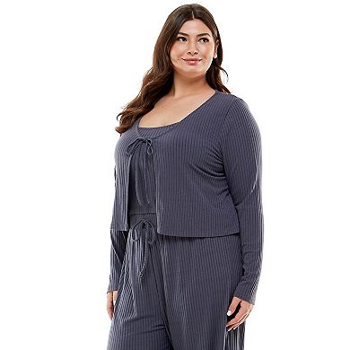 Juniors' Plus Size Lily Rose Tie Front Cardigan & Camisole Set