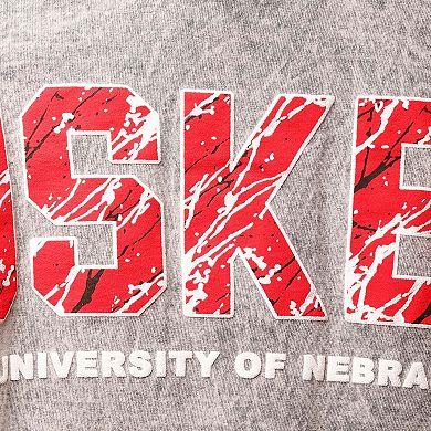 Women's Charcoal Nebraska Huskers Mineral Wash Hoodie Long Sleeve T-Shirt