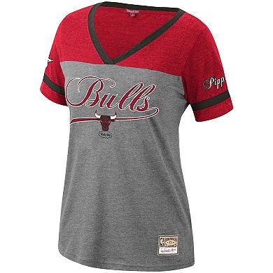 Women's Mitchell & Ness Scottie Pippen Heathered Charcoal Chicago Bulls Team Captain V-Neck T-Shirt