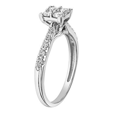 Love Always 10k White Gold 1/2 Carat T.W. Diamond Square Cluster Engagement Ring