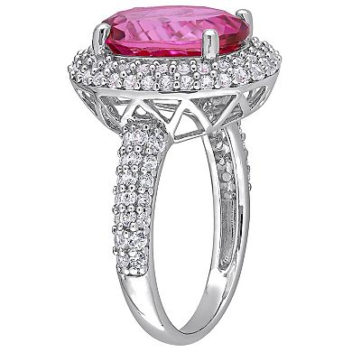 Stella Grace Sterling Silver Pink Topaz & Lab Created White Sapphire Halo Ring