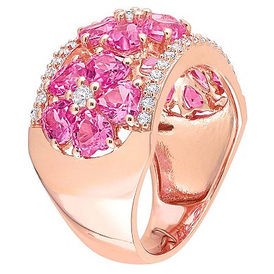 Stella Grace 18k Rose Gold Over Silver Lab-Created Pink & White Sapphire Floral Ring