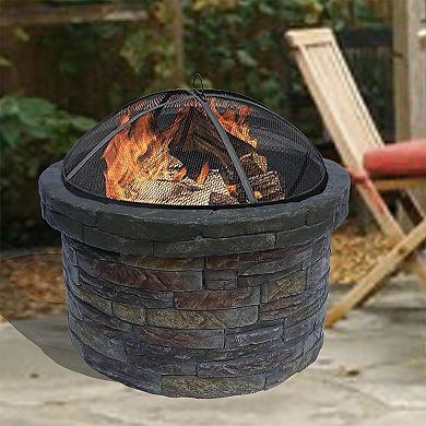 Teamson Home Outdoor Concrete Round Wood Burning Fire Pit