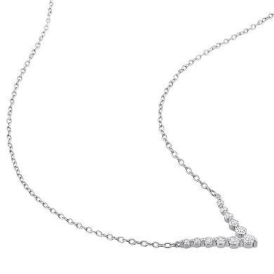 Stella Grace Platinum Over Silver 1/3 Carat T.W. Lab-Grown Diamond Graduated V-Necklace