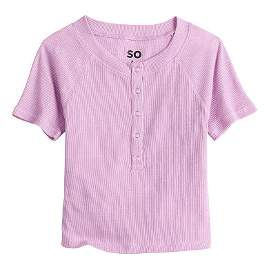 Juniors' SO® Ribbed Henley Tee