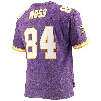 Men's Mitchell & Ness Randy Moss Purple Minnesota Vikings Retired Player Name & Number Acid Wash Top