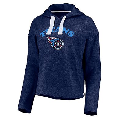 Women's Fanatics Branded Heathered Navy Tennessee Titans Historic Logo Sport Resort Vintage Arc Cropped Raw Edge Pullover Hoodie