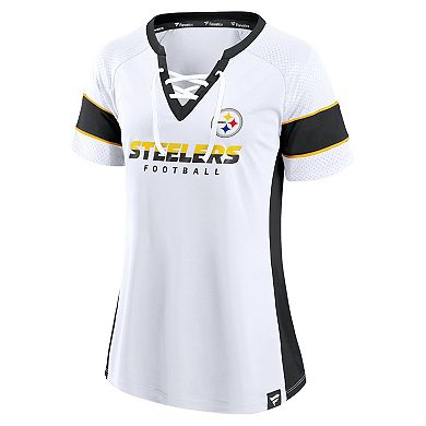 Women's Fanatics Branded White/Black Pittsburgh Steelers Away Team Draft Me Lace-Up V-Neck T-Shirt