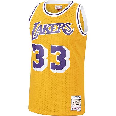 Men's Mitchell & Ness Kareem Abdul-Jabbar Gold Los Angeles Lakers Hardwood Classics Swingman Jersey