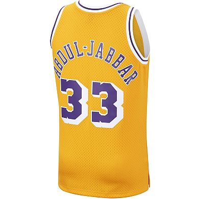 Men's Mitchell & Ness Kareem Abdul-Jabbar Gold Los Angeles Lakers Hardwood Classics Swingman Jersey