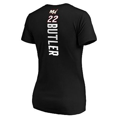 Women's Fanatics Branded Jimmy Butler Black Miami Heat Playmaker Logo Name & Number V-Neck T-Shirt