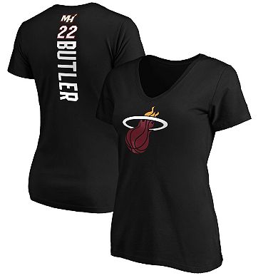 Women's Fanatics Branded Jimmy Butler Black Miami Heat Playmaker Logo Name & Number V-Neck T-Shirt