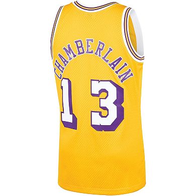 Men's Mitchell & Ness Wilt Chamberlain Gold Los Angeles Lakers 1971-72 Hardwood Classics Swingman Player Jersey