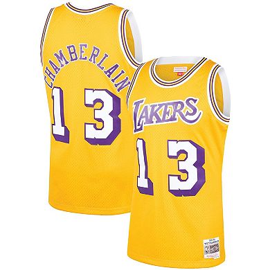 Men's Mitchell & Ness Wilt Chamberlain Gold Los Angeles Lakers 1971-72 Hardwood Classics Swingman Player Jersey