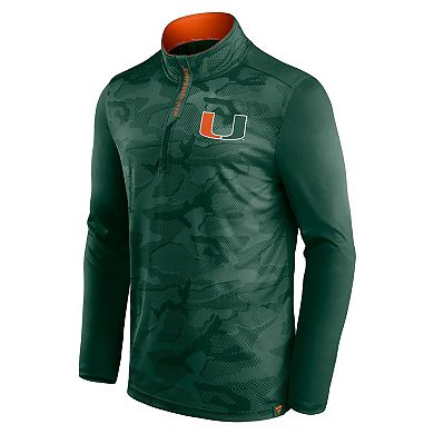 Men's Fanatics Branded Green Miami Hurricanes Depth Chart Camo Jacquard Quarter-Zip Jacket