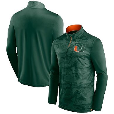 Men's Fanatics Branded Green Miami Hurricanes Depth Chart Camo Jacquard Quarter-Zip Jacket