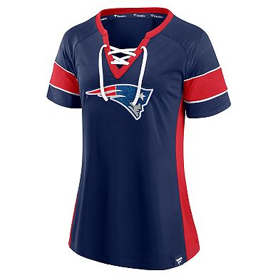 Women's Fanatics Branded Navy/Red New England Patriots Team Draft Me Lace-Up Raglan T-Shirt